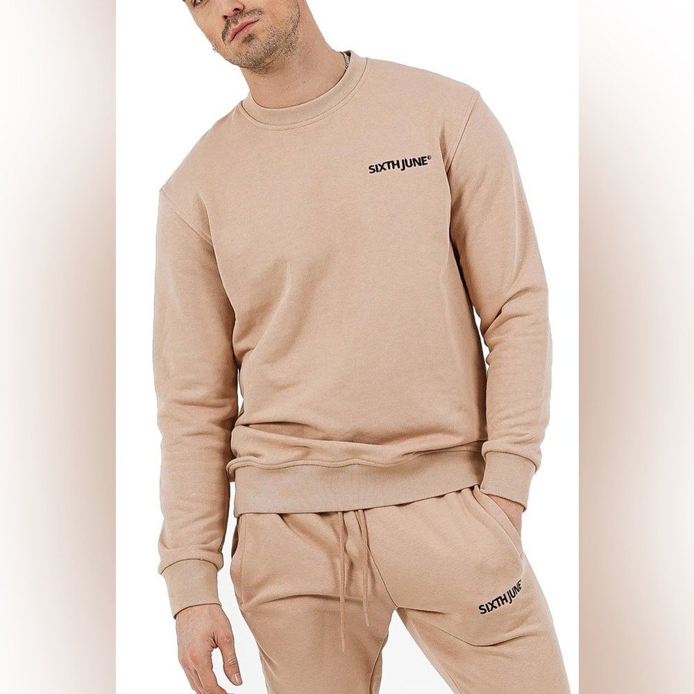 Sixth June Paris Men’s Crewneck Sweatshirt Beige Tan Logo Pullover‎ Size M